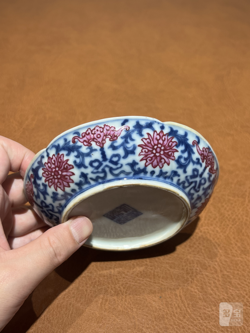 清乾隆 青花胭脂红釉格洗 - 图8